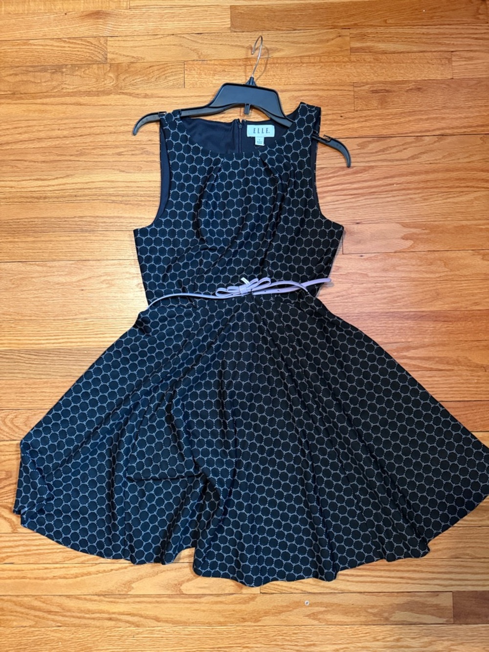 Elle  Black Dress with Lilac Belt Accent